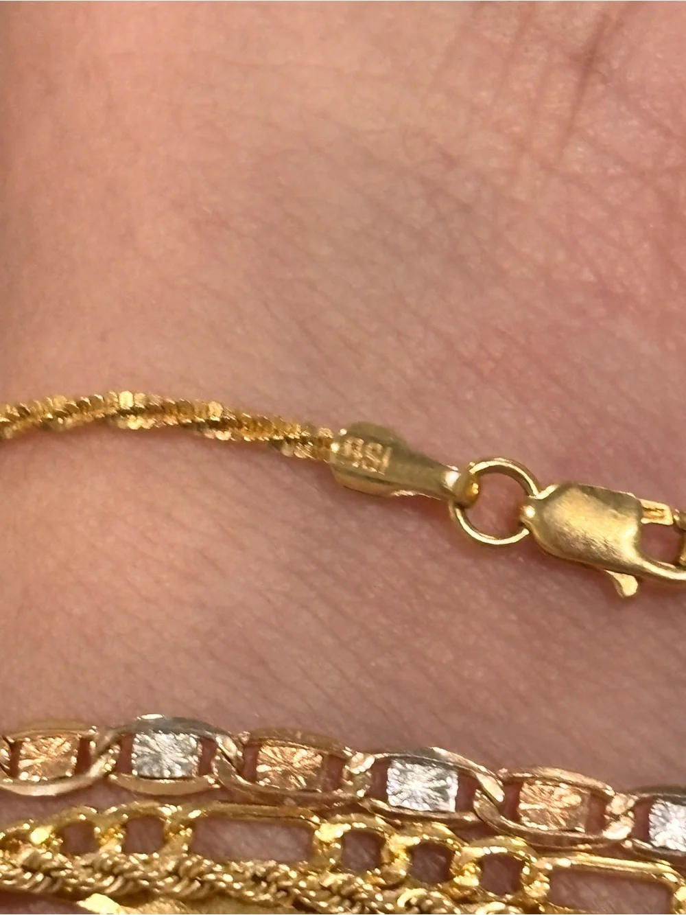 10k Tri Color Gold 6.5” Twisted Rock Link Bracelet NEW Made in Italy